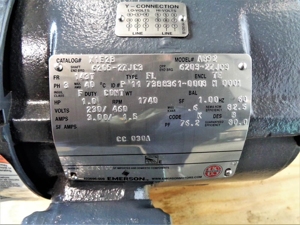US Motors 1HP Electric Motor, 3Phase, 1740RPM, Cat X1E2B, Model AB92